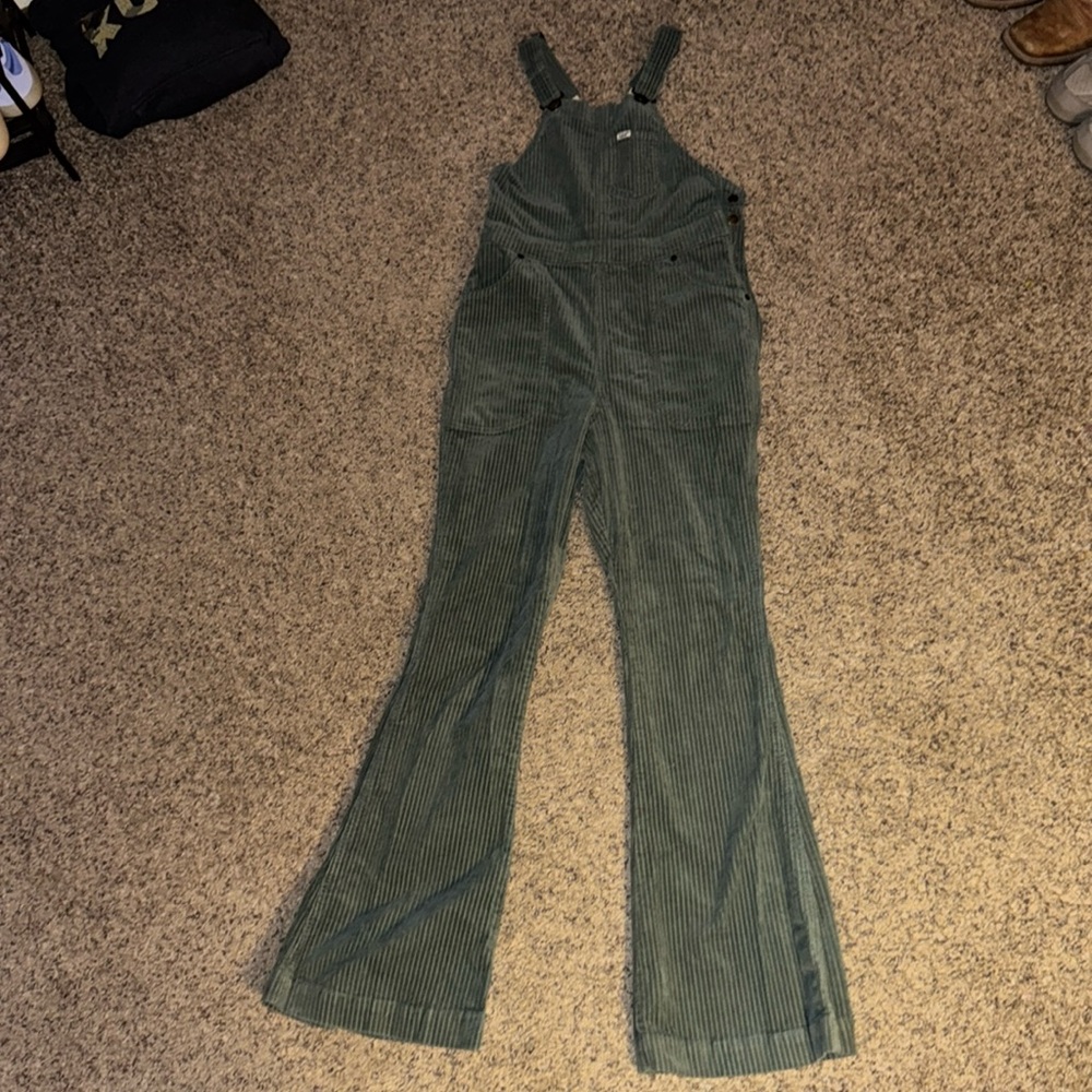 Green corduroy overalls